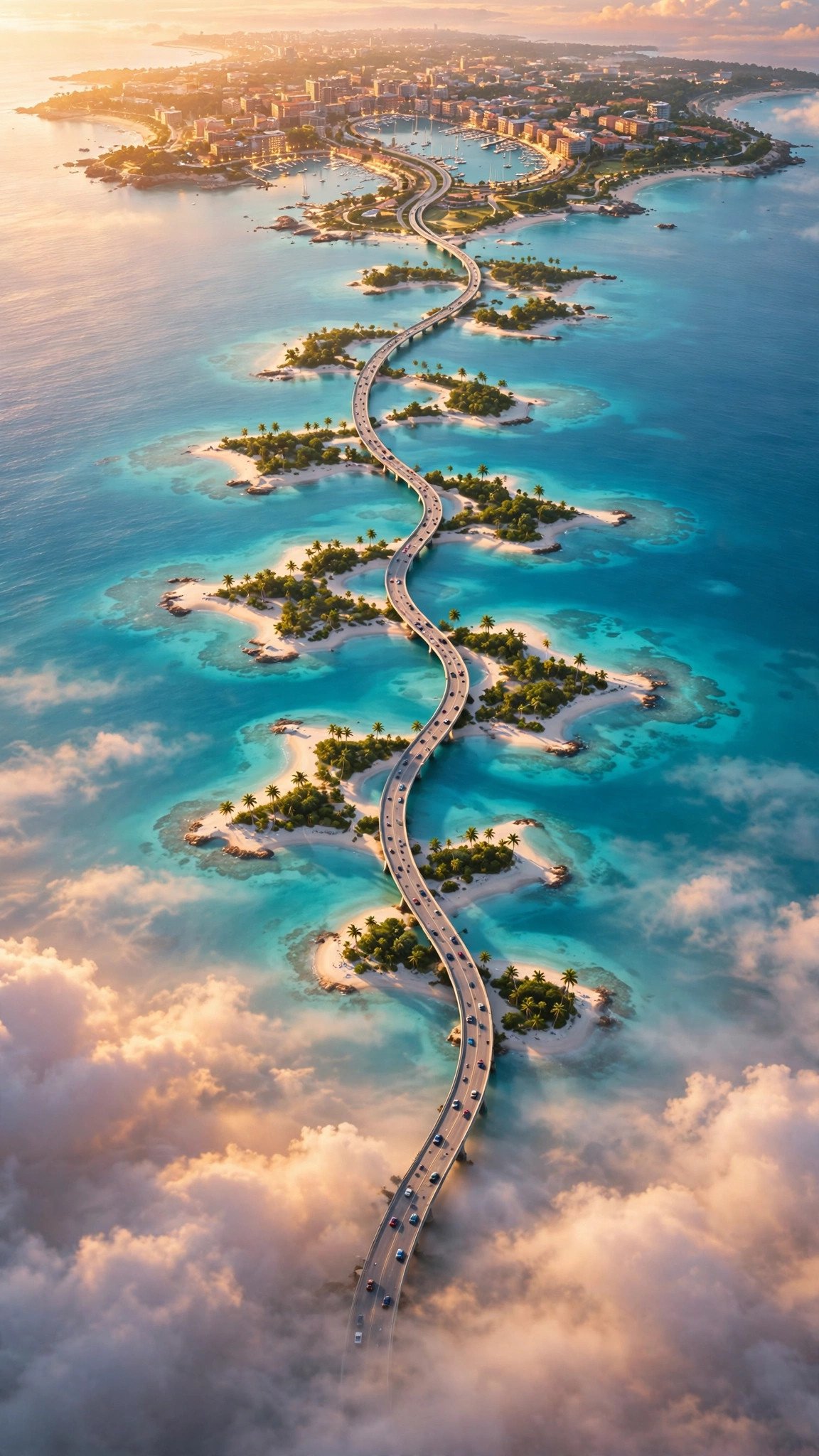Aerial view of tropical island keys and turquoise water — GTA 6 style phone wallpaper